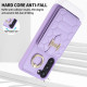 For Samsung Galaxy S23+ 5G Vertical Card Bag Ring Holder Phone Case with Dual Lanyard(Purple)