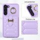 For Samsung Galaxy S23+ 5G Vertical Card Bag Ring Holder Phone Case with Dual Lanyard(Purple)