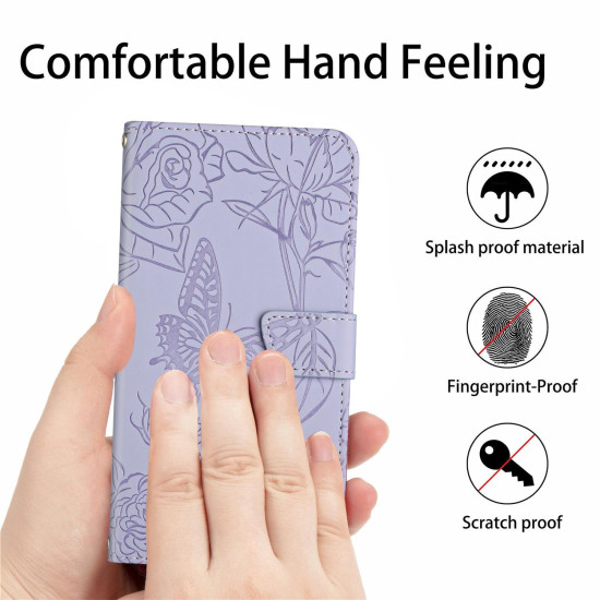 For Samsung Galaxy S24+ 5G Skin Feel Butterfly Embossed Flip Leather Phone Case(Purple)