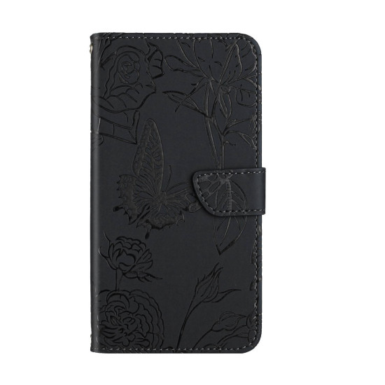 For Samsung Galaxy S24+ 5G Skin Feel Butterfly Embossed Flip Leather Phone Case(Black)