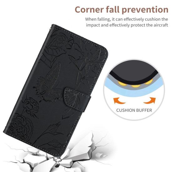 For Samsung Galaxy S24+ 5G Skin Feel Butterfly Embossed Flip Leather Phone Case(Black)