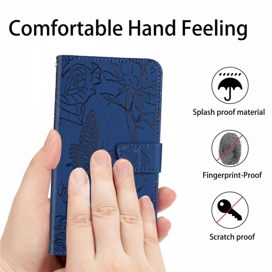 For Samsung Galaxy S24+ 5G Skin Feel Butterfly Embossed Flip Leather Phone Case(Blue)
