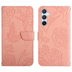 For Samsung Galaxy S24+ 5G Skin Feel Butterfly Embossed Flip Leather Phone Case(Pink)