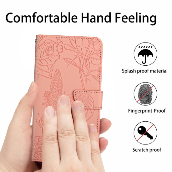 For Samsung Galaxy S24+ 5G Skin Feel Butterfly Embossed Flip Leather Phone Case(Pink)