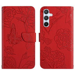 For Samsung Galaxy S24+ 5G Skin Feel Butterfly Embossed Flip Leather Phone Case(Red)