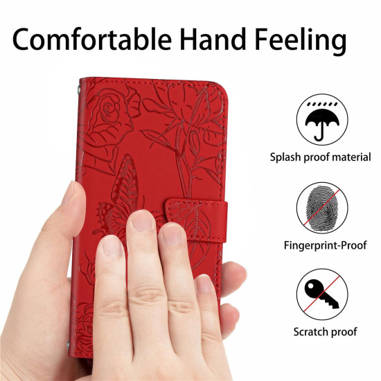For Samsung Galaxy S24+ 5G Skin Feel Butterfly Embossed Flip Leather Phone Case(Red)