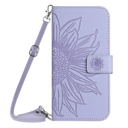For Samsung Galaxy S24+ 5G Skin Feel Sun Flower Embossed Flip Leather Phone Case with Lanyard(Purple)