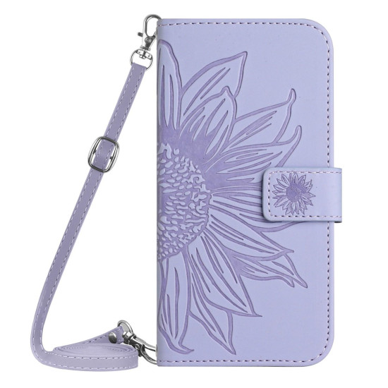 For Samsung Galaxy S24+ 5G Skin Feel Sun Flower Embossed Flip Leather Phone Case with Lanyard(Purple)