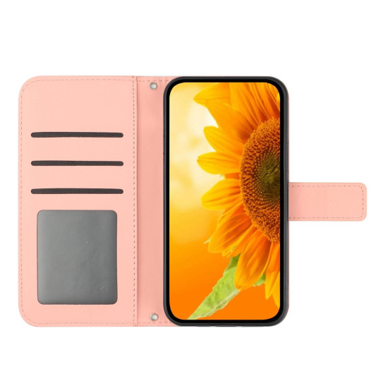 For Samsung Galaxy S24+ 5G Skin Feel Sun Flower Embossed Flip Leather Phone Case with Lanyard(Pink)