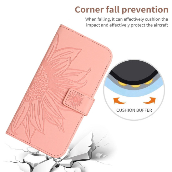 For Samsung Galaxy S24+ 5G Skin Feel Sun Flower Embossed Flip Leather Phone Case with Lanyard(Pink)
