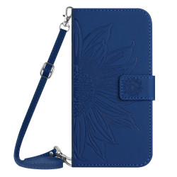 For Samsung Galaxy S24+ 5G Skin Feel Sun Flower Embossed Flip Leather Phone Case with Lanyard(Dark Blue)