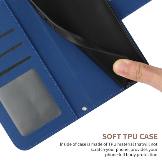 For Samsung Galaxy S24+ 5G Skin Feel Sun Flower Embossed Flip Leather Phone Case with Lanyard(Dark Blue)