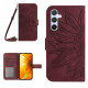 For Samsung Galaxy S24+ 5G Skin Feel Sun Flower Embossed Flip Leather Phone Case with Lanyard(Wine Red)