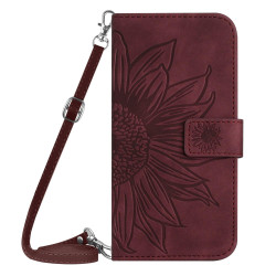 For Samsung Galaxy S24+ 5G Skin Feel Sun Flower Embossed Flip Leather Phone Case with Lanyard(Wine Red)