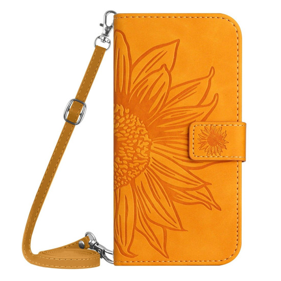 For Samsung Galaxy S24+ 5G Skin Feel Sun Flower Embossed Flip Leather Phone Case with Lanyard(Yellow)