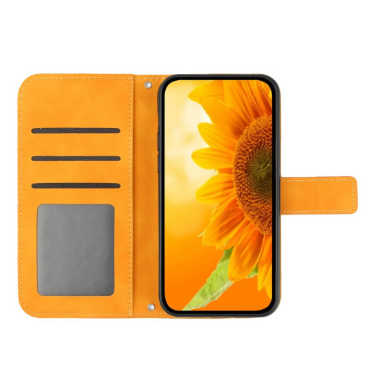 For Samsung Galaxy S24+ 5G Skin Feel Sun Flower Embossed Flip Leather Phone Case with Lanyard(Yellow)