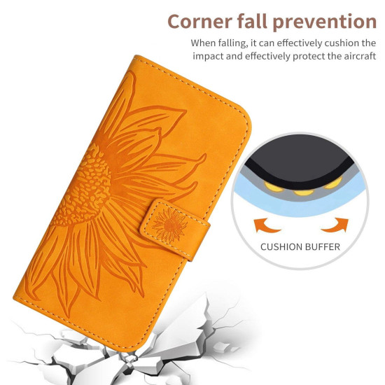 For Samsung Galaxy S24+ 5G Skin Feel Sun Flower Embossed Flip Leather Phone Case with Lanyard(Yellow)