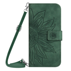 For Samsung Galaxy S24+ 5G Skin Feel Sun Flower Embossed Flip Leather Phone Case with Lanyard(Green)