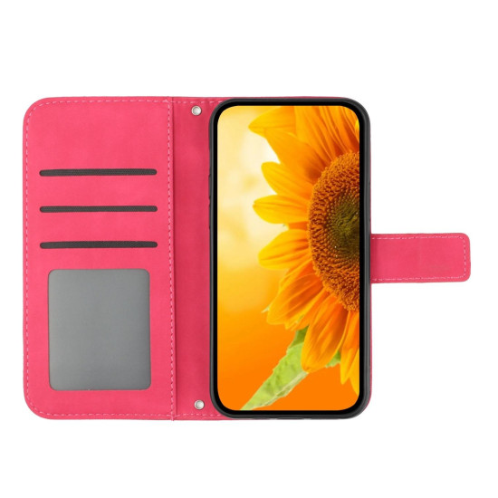 For Samsung Galaxy S24+ 5G Skin Feel Sun Flower Embossed Flip Leather Phone Case with Lanyard(Rose Red)