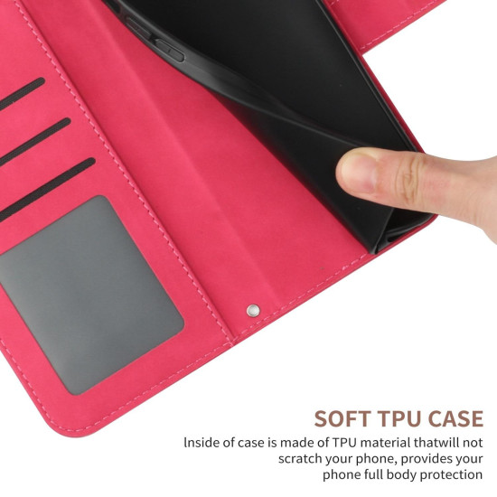 For Samsung Galaxy S24+ 5G Skin Feel Sun Flower Embossed Flip Leather Phone Case with Lanyard(Rose Red)