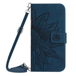 For Samsung Galaxy S24+ 5G Skin Feel Sun Flower Embossed Flip Leather Phone Case with Lanyard(Inky Blue)