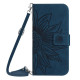 For Samsung Galaxy S24+ 5G Skin Feel Sun Flower Embossed Flip Leather Phone Case with Lanyard(Inky Blue)