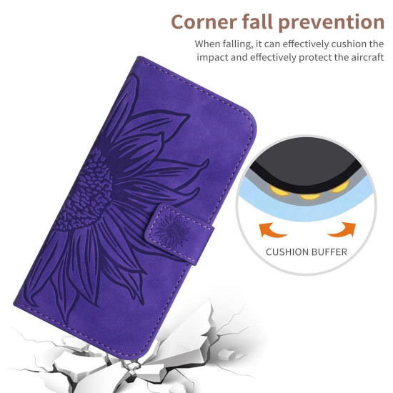 For Samsung Galaxy S24+ 5G Skin Feel Sun Flower Embossed Flip Leather Phone Case with Lanyard(Dark Purple)