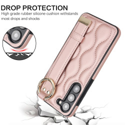For Samsung Galaxy S23+ Non-slip Full Coverage Ring PU Phone Case with Wristband(Rose Gold)