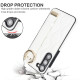 For Samsung Galaxy S23+ Non-slip Full Coverage Ring PU Phone Case with Wristband(White)
