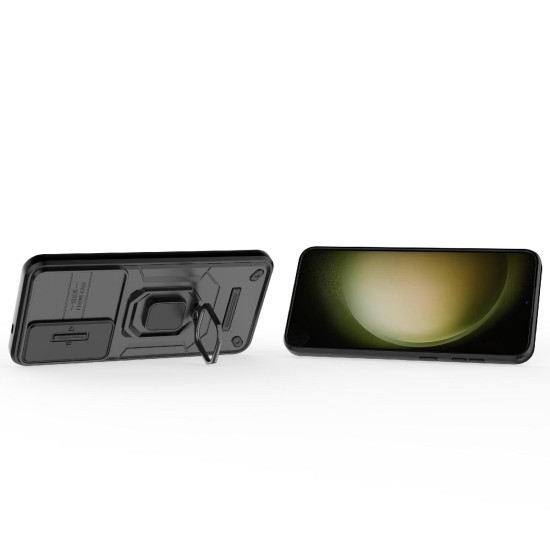 For Samsung Galaxy S24+ 5G Sliding Camshield TPU + PC Shockproof Phone Case with Holder(Black)