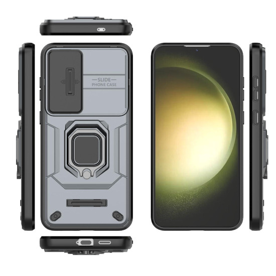 For Samsung Galaxy S24+ 5G Sliding Camshield TPU + PC Shockproof Phone Case with Holder(Grey)
