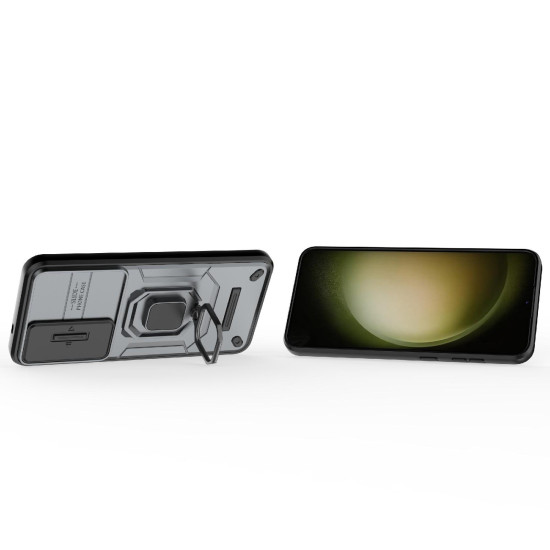 For Samsung Galaxy S24+ 5G Sliding Camshield TPU + PC Shockproof Phone Case with Holder(Grey)