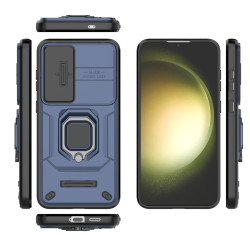 For Samsung Galaxy S24+ 5G Sliding Camshield TPU + PC Shockproof Phone Case with Holder(Blue)