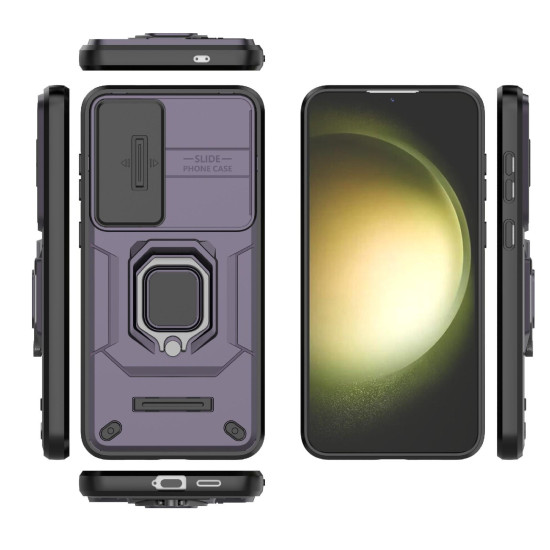 For Samsung Galaxy S24+ 5G Sliding Camshield TPU + PC Shockproof Phone Case with Holder(Purple)