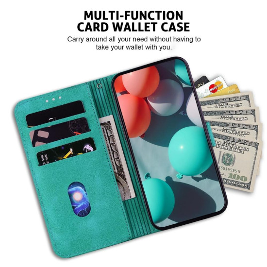 For Samsung Galaxy S24+ 5G Seven-shaped Embossed Leather Phone Case(Green)