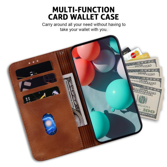 For Samsung Galaxy S24+ 5G Seven-shaped Embossed Leather Phone Case(Brown)