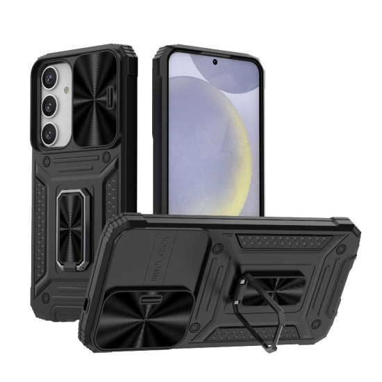 For Samsung Galaxy S24+ 5G Camshield Robot TPU Hybrid PC Phone Case(Black)