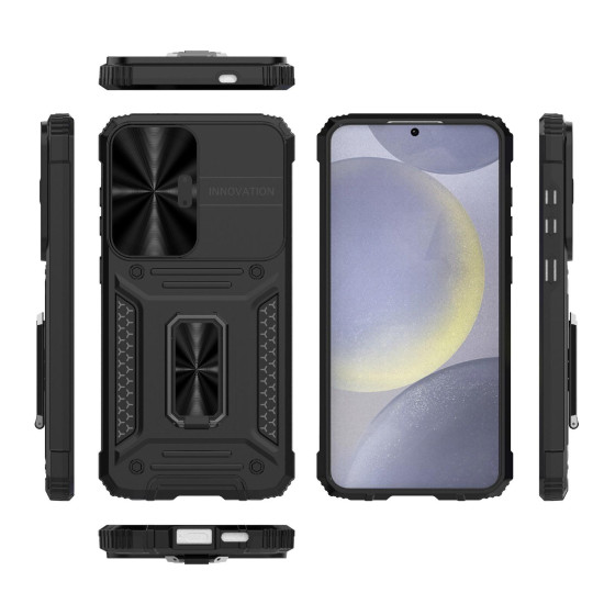 For Samsung Galaxy S24+ 5G Camshield Robot TPU Hybrid PC Phone Case(Black)