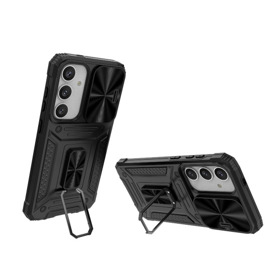 For Samsung Galaxy S24+ 5G Camshield Robot TPU Hybrid PC Phone Case(Black)