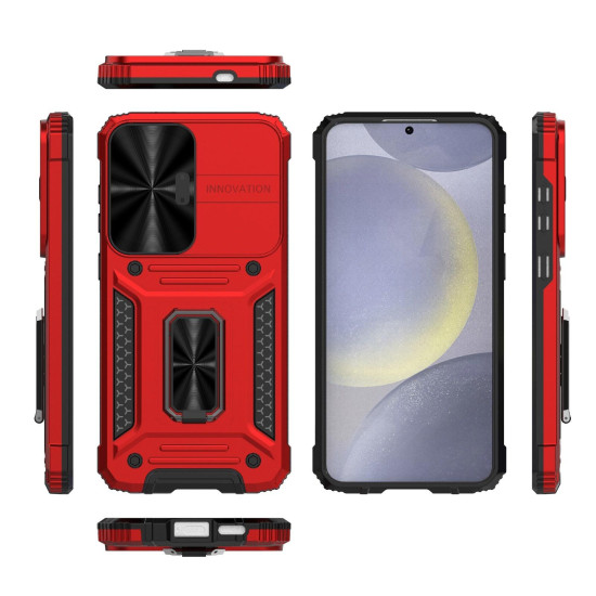 For Samsung Galaxy S24+ 5G Camshield Robot TPU Hybrid PC Phone Case(Red)