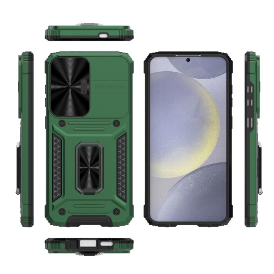 For Samsung Galaxy S24+ 5G Camshield Robot TPU Hybrid PC Phone Case(Green)