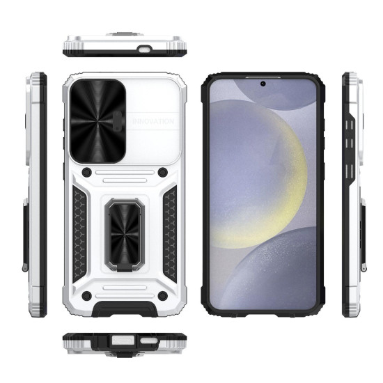 For Samsung Galaxy S24+ 5G Camshield Robot TPU Hybrid PC Phone Case(Silver)