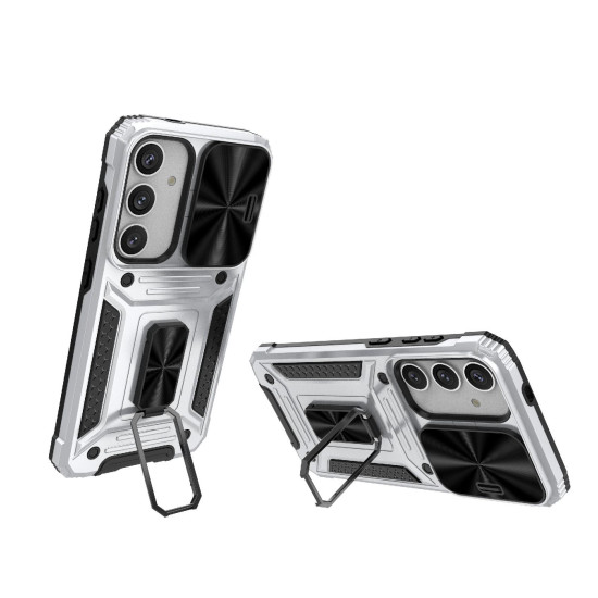 For Samsung Galaxy S24+ 5G Camshield Robot TPU Hybrid PC Phone Case(Silver)