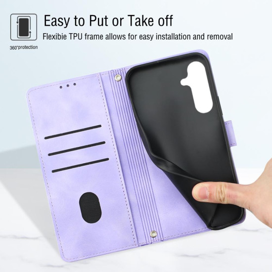 For Samsung Galaxy S24+ 5G Skin-feel Embossed Leather Phone Case(Light Purple)