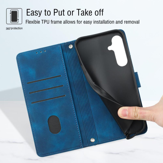 For Samsung Galaxy S24+ 5G Skin-feel Embossed Leather Phone Case(Blue)
