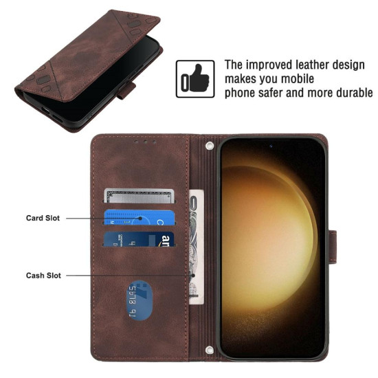 For Samsung Galaxy S24+ 5G Skin-feel Embossed Leather Phone Case(Brown)