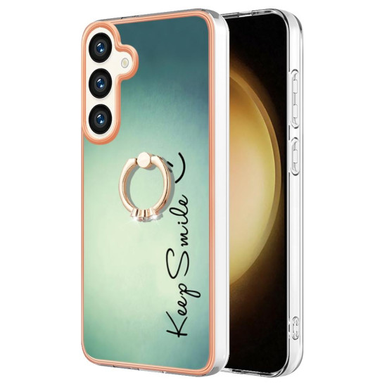 For Samsung Galaxy S24+ 5G Electroplating Dual-side IMD Phone Case with Ring Holder(Smile)