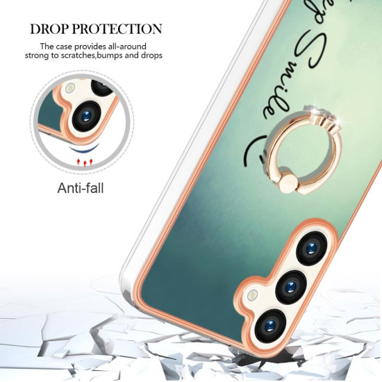 For Samsung Galaxy S24+ 5G Electroplating Dual-side IMD Phone Case with Ring Holder(Smile)