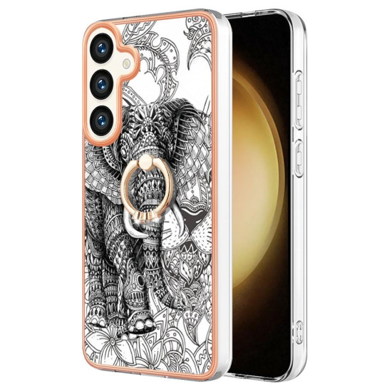 For Samsung Galaxy S24+ 5G Electroplating Dual-side IMD Phone Case with Ring Holder(Totem Elephant)
