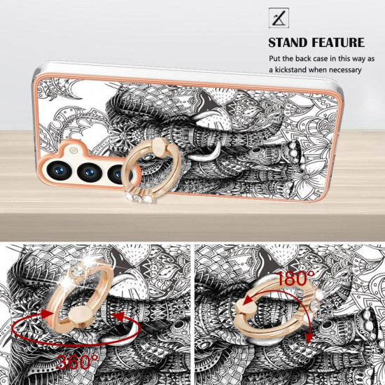 For Samsung Galaxy S24+ 5G Electroplating Dual-side IMD Phone Case with Ring Holder(Totem Elephant)